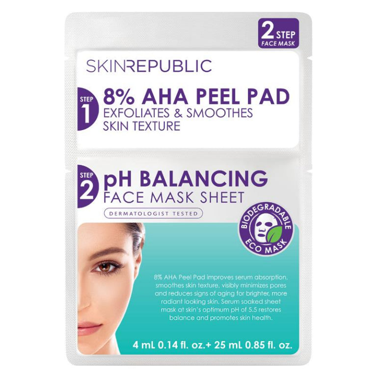 Skin Republic Two Step AHA Peel And pH Balancing Face Mask front image on Livehealthy HK imported from Australia