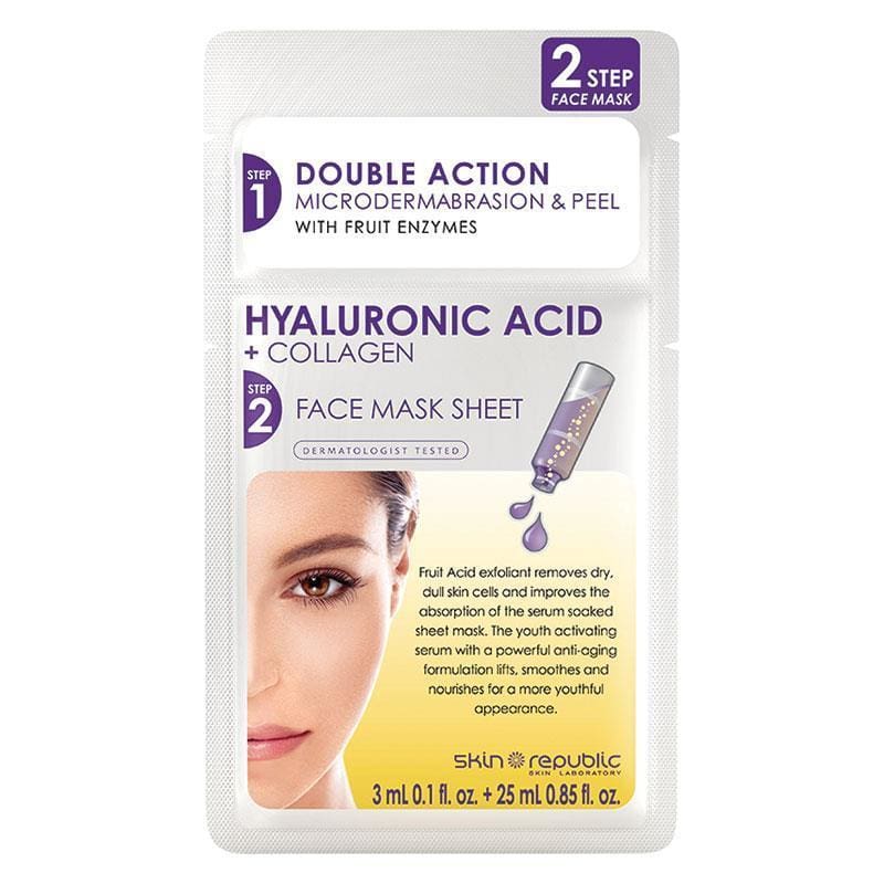 Skin Republic Two Step Hyaluronic Acid and Collagen Face Mask front image on Livehealthy HK imported from Australia