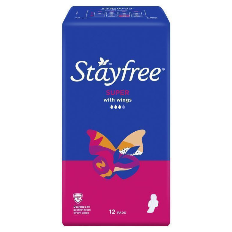 Stayfree Super Pads With Wings 12 Pack front image on Livehealthy HK imported from Australia