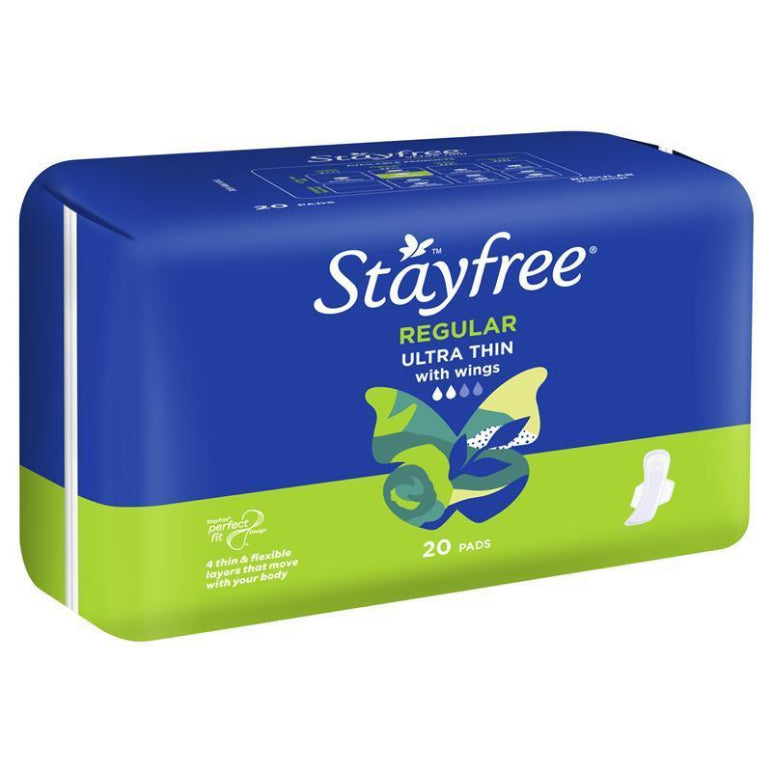 Stayfree Ultra Thin Regular Sanitary Pads With Wings 20 Pack front image on Livehealthy HK imported from Australia