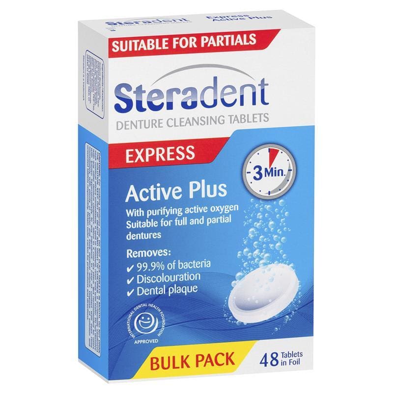 Steradent Active Plus Denture Cleansing 48 Tablets front image on Livehealthy HK imported from Australia