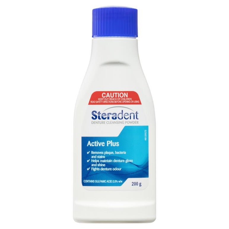 Steradent Active Plus Denture Cleansing Powder 200g front image on Livehealthy HK imported from Australia