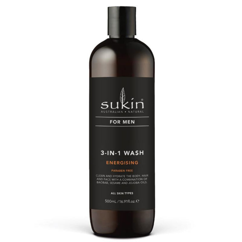 Sukin For Men 3-In-1 Wash Energising 500ml front image on Livehealthy HK imported from Australia