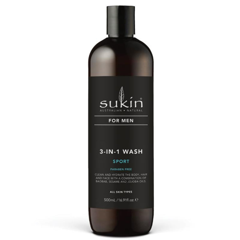 Sukin For Men 3-In-1 Wash Sport 500ml front image on Livehealthy HK imported from Australia