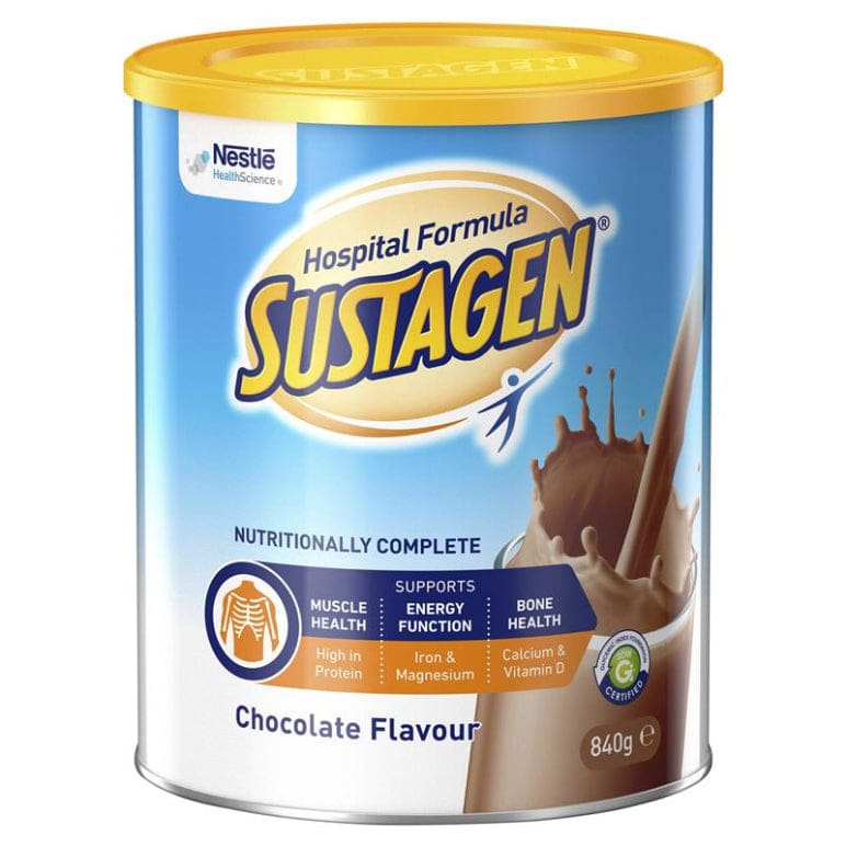 Sustagen Hospital Formula 840g Chocolate front image on Livehealthy HK imported from Australia