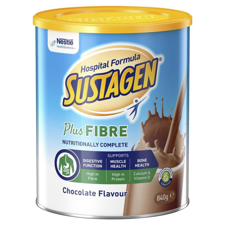 Sustagen Hospital Formula + Fibre 840g Chocolate front image on Livehealthy HK imported from Australia