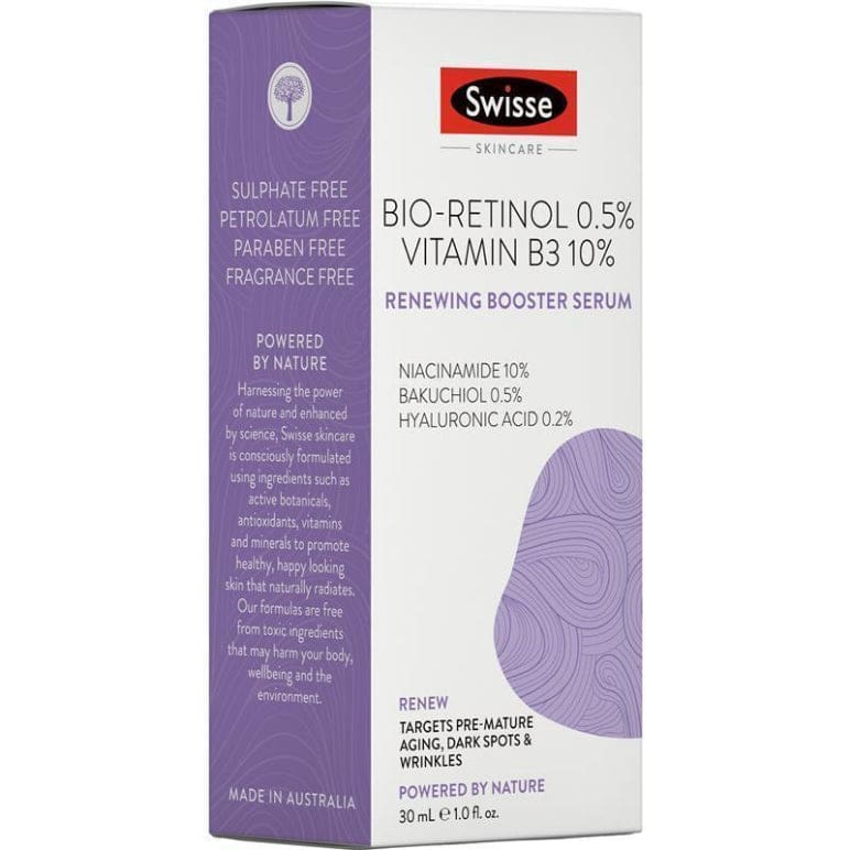 Swisse Beauty Bio-Retinol Vitamin B3 10% Renewing Booster Serum 30ml front image on Livehealthy HK imported from Australia