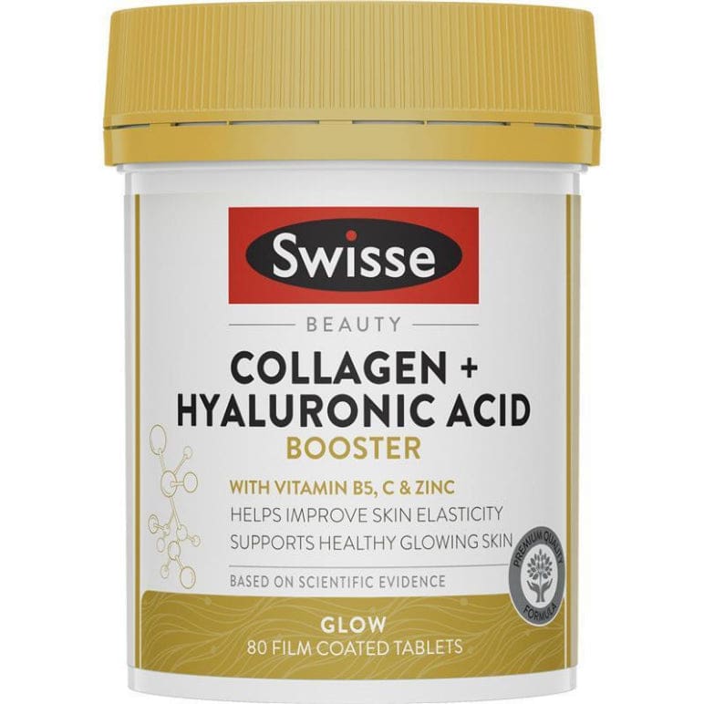 Swisse Beauty Collagen + Hyaluronic Acid Booster 80 Tablets front image on Livehealthy HK imported from Australia