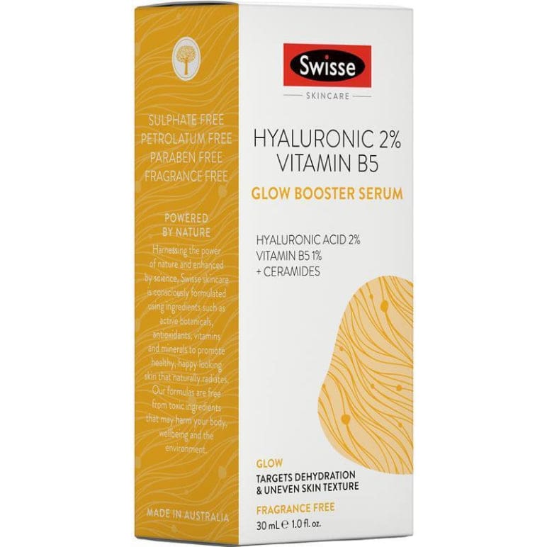 Swisse Beauty Hyaluronic 2% Vitamin B5 Glow Booster Serum 30ml front image on Livehealthy HK imported from Australia