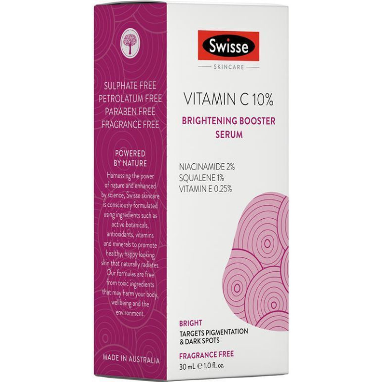 Swisse Beauty Vitamin C 10% Brightening Booster Serum 30ml front image on Livehealthy HK imported from Australia