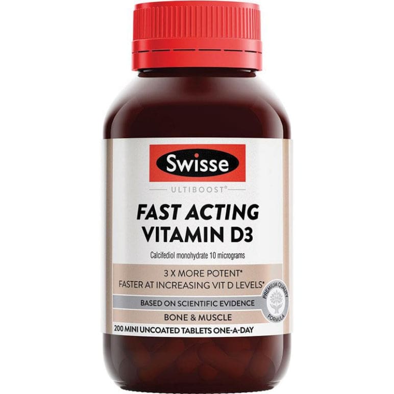 Swisse Fast Acting Vitamin D3 200 Tablets front image on Livehealthy HK imported from Australia
