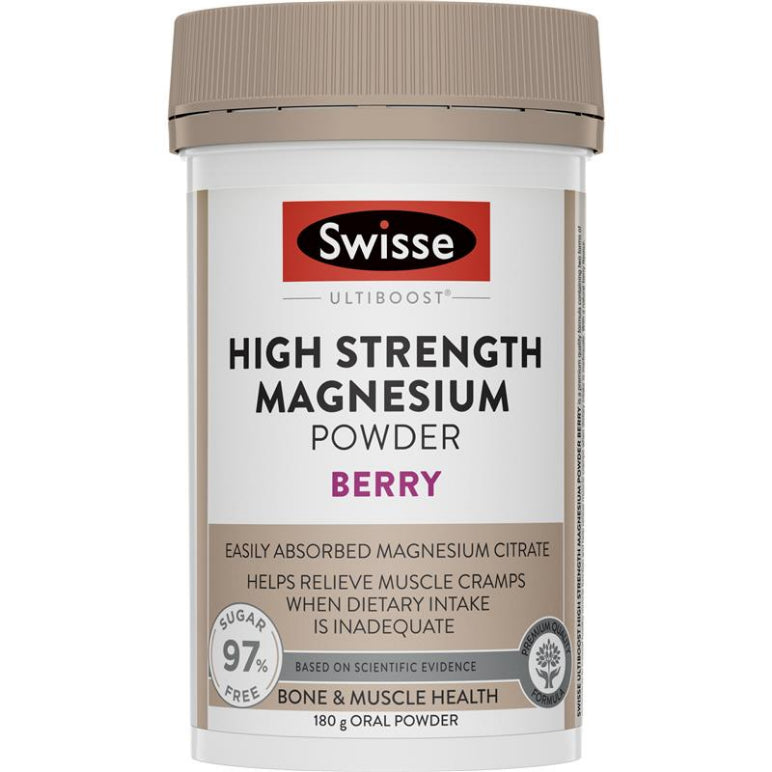 Swisse High Strength Magnesium Powder Berry 180g front image on Livehealthy HK imported from Australia