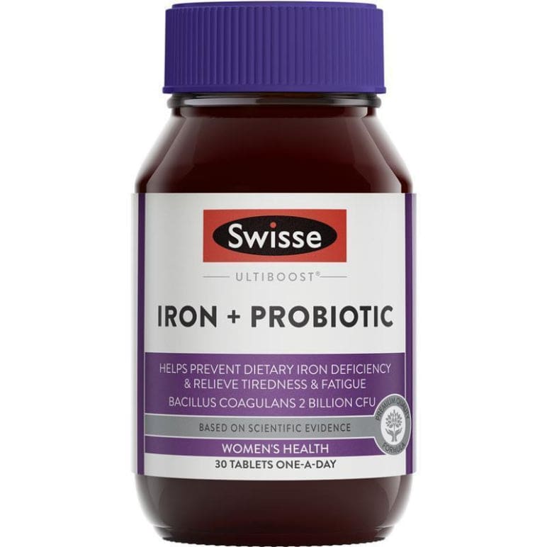 Swisse Iron + Probiotic 30 Tablets front image on Livehealthy HK imported from Australia
