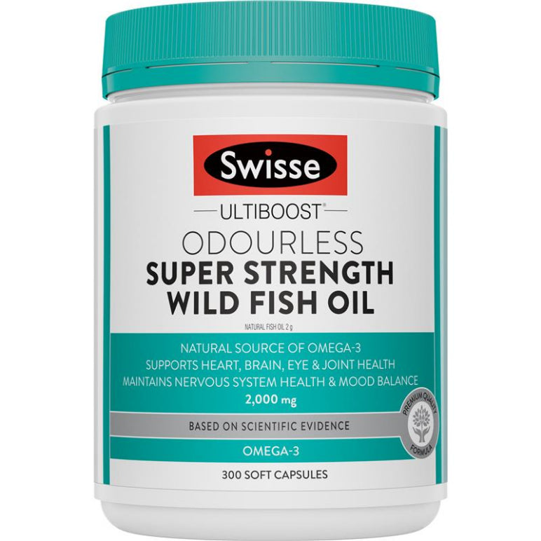 Swisse Odourless Super Strength Wild Fish Oil 2000mg 200 Capsules front image on Livehealthy HK imported from Australia