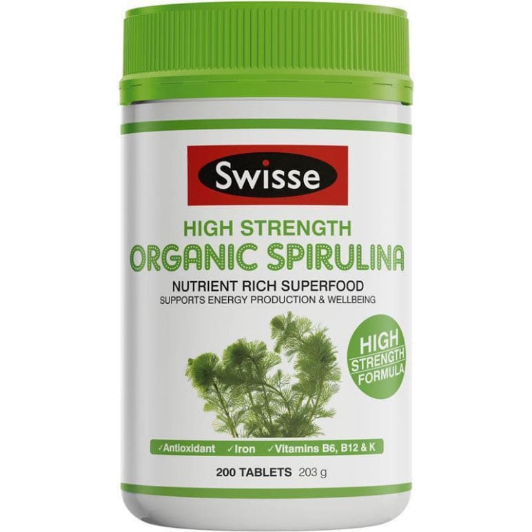 Swisse Organic Spirulina 1000mg 200 Tablets front image on Livehealthy HK imported from Australia