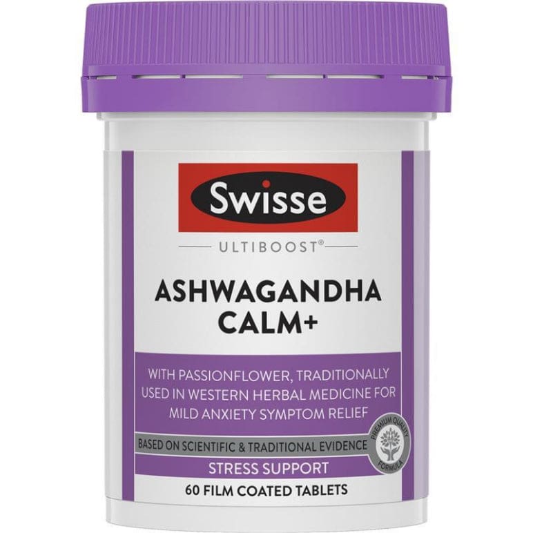 Swisse Ultiboost Ashwagandha Calm+ 60 Pack front image on Livehealthy HK imported from Australia