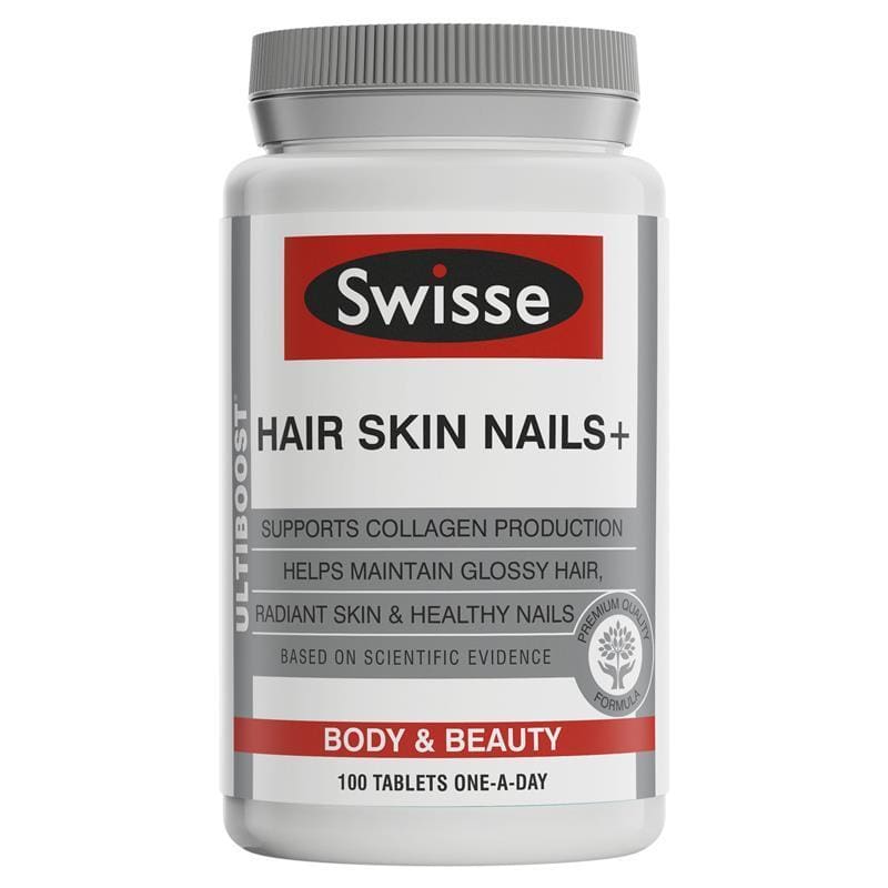Swisse Ultiboost Hair Skin Nails+ 100 Tablets front image on Livehealthy HK imported from Australia
