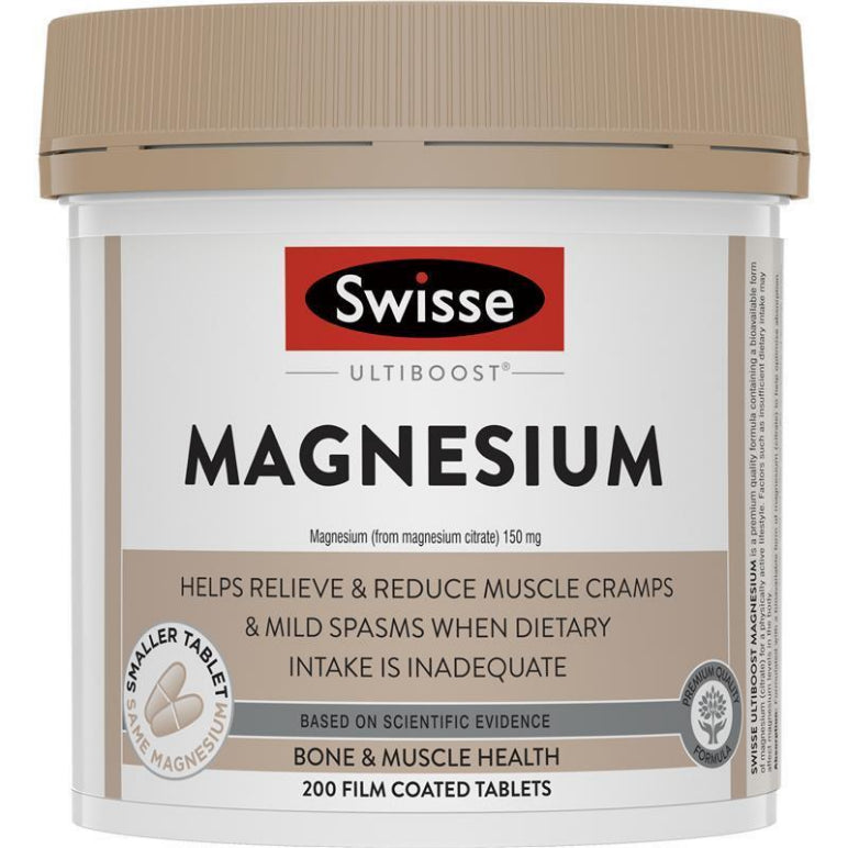 Swisse Ultiboost Magnesium 200 Tablets front image on Livehealthy HK imported from Australia