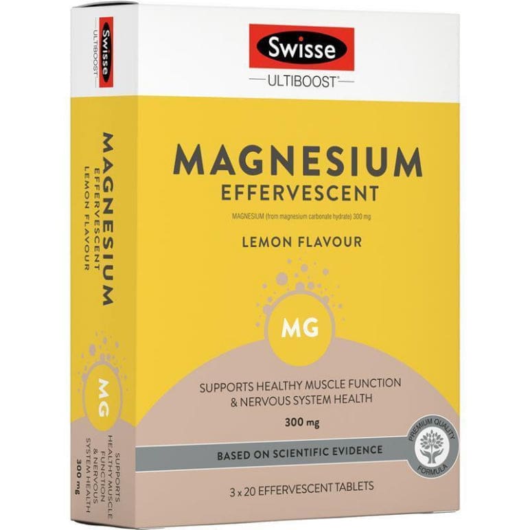 Swisse Ultiboost Magnesium 300mg 60 Effervescent Tablets front image on Livehealthy HK imported from Australia