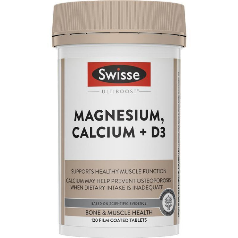 Swisse Ultiboost Magnesium Calcium + Vitamin D 120 Tablets front image on Livehealthy HK imported from Australia