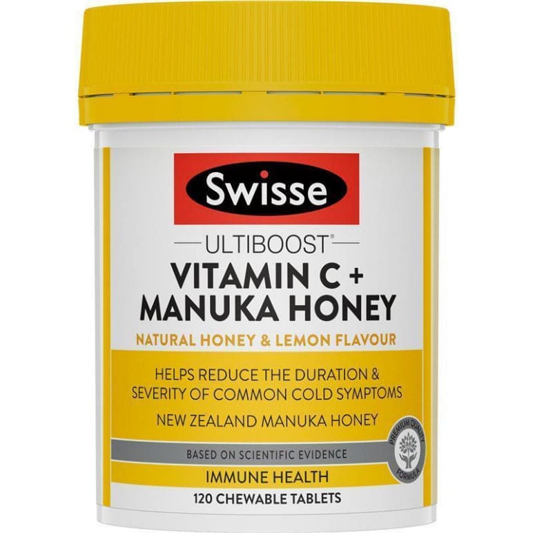 Swisse Ultiboost Vitamin C + Manuka Honey 120 Tablets front image on Livehealthy HK imported from Australia