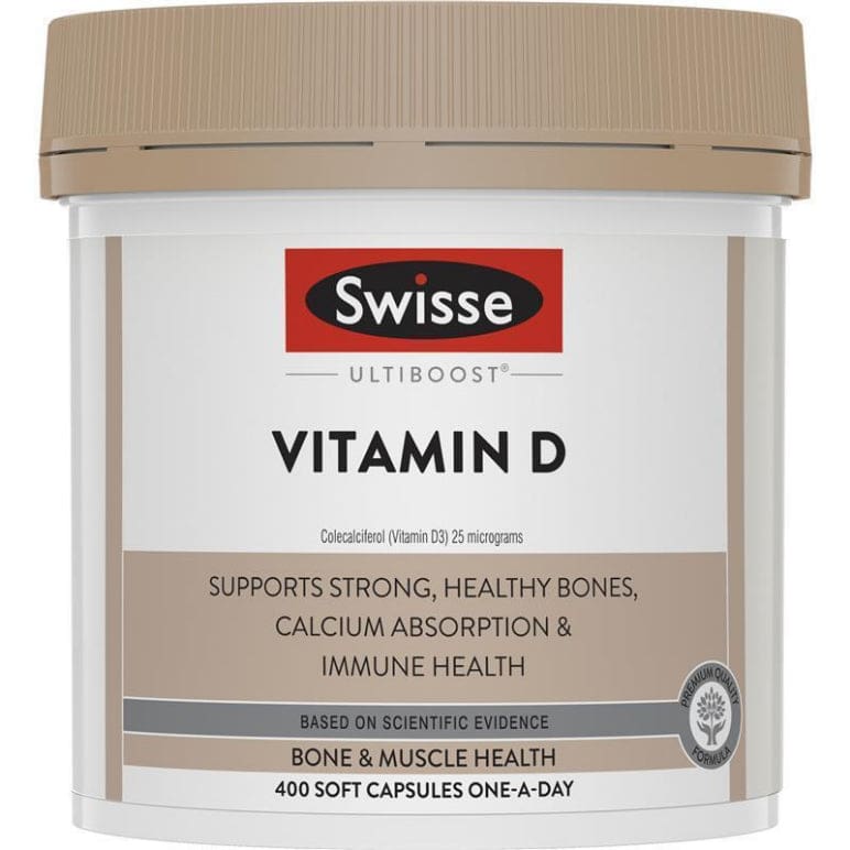 Swisse Ultiboost Vitamin D 400 Capsules front image on Livehealthy HK imported from Australia
