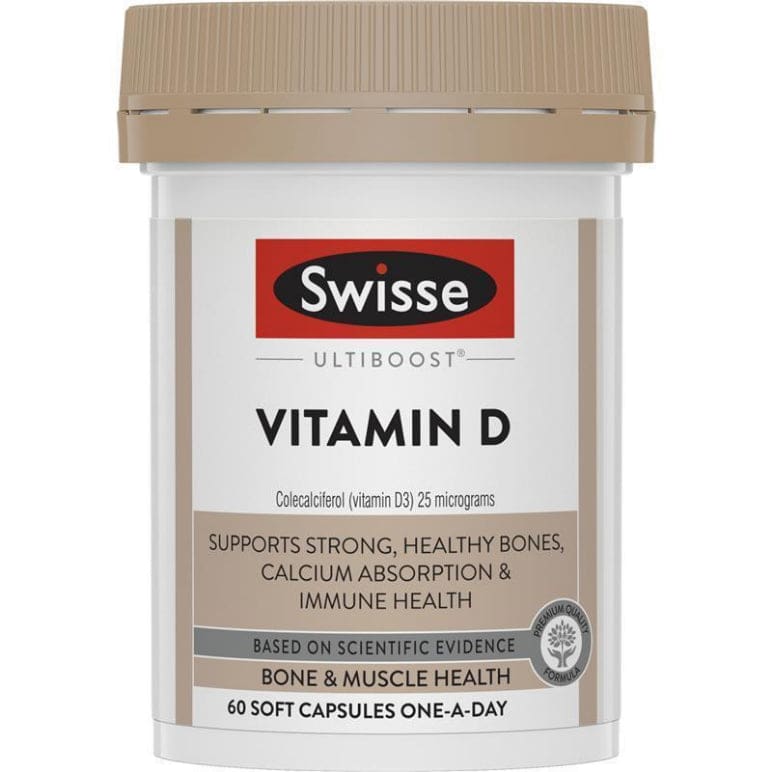 Swisse Ultiboost Vitamin D 60 Capsules front image on Livehealthy HK imported from Australia