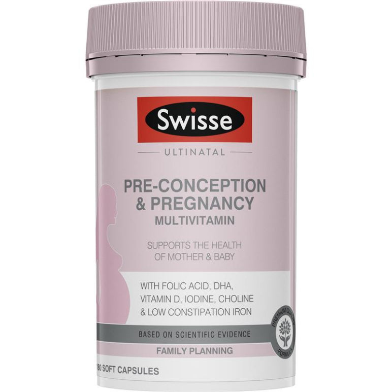 Swisse Ultinatal Pre Conception & Pregnancy 180 Capsules front image on Livehealthy HK imported from Australia