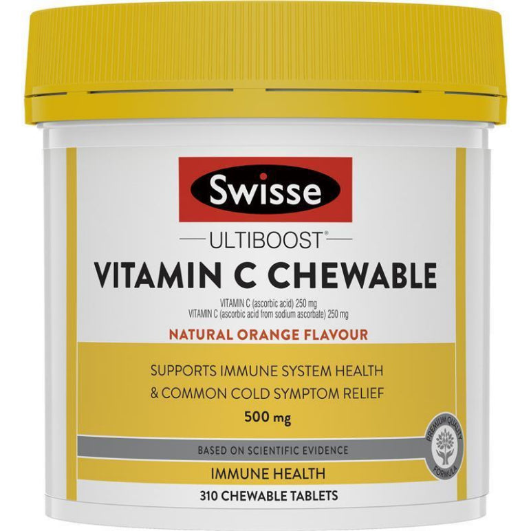 Swisse Vitamin C 500mg 310 Chewable Tablets front image on Livehealthy HK imported from Australia