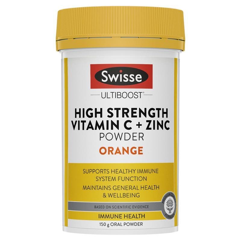 Swisse Vitamin C + Zinc Powder Orange 150g front image on Livehealthy HK imported from Australia