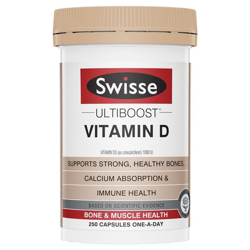 Swisse Vitamin D 250 Capsules front image on Livehealthy HK imported from Australia