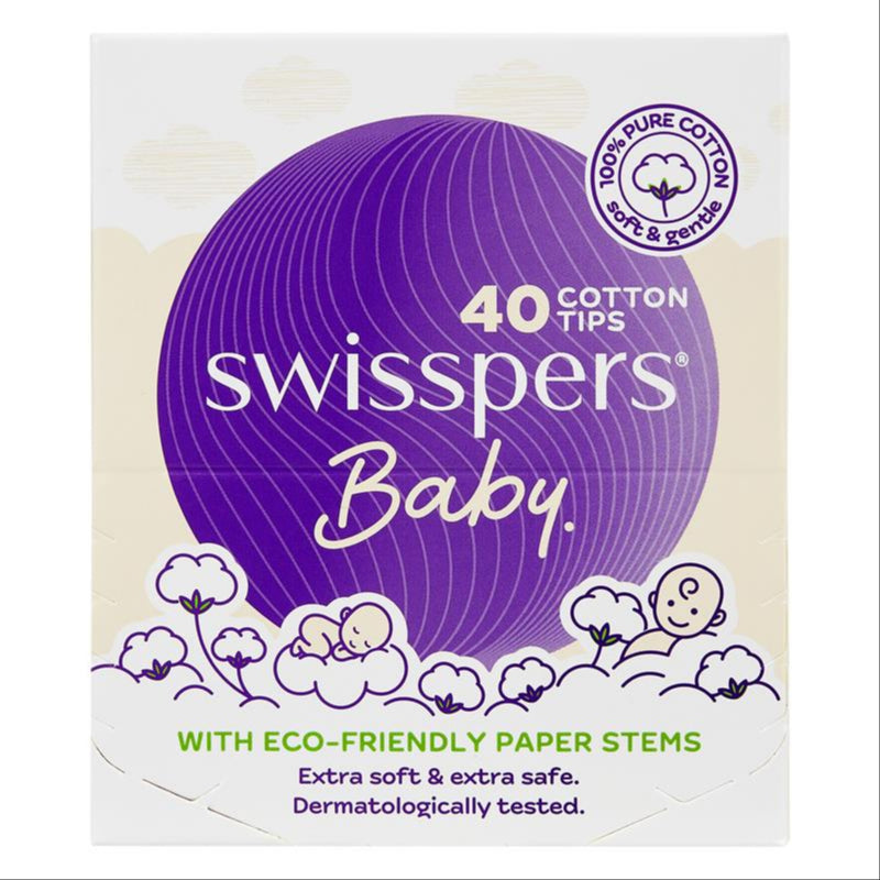 Swisspers Baby Cotton Tips Paper Stems 40 front image on Livehealthy HK imported from Australia