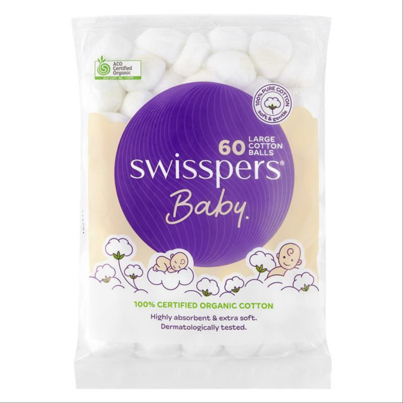 Swisspers Baby Organic Cotton Large Balls 60 front image on Livehealthy HK imported from Australia