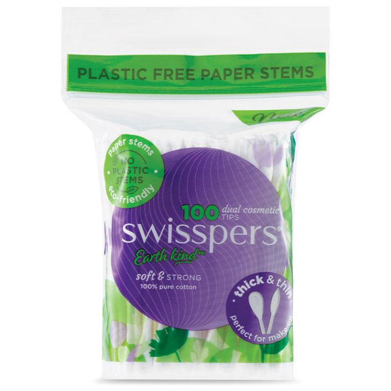 Swisspers Earth Kind Cosmetic Cotton Tips With Paper Stems 100 Pack front image on Livehealthy HK imported from Australia