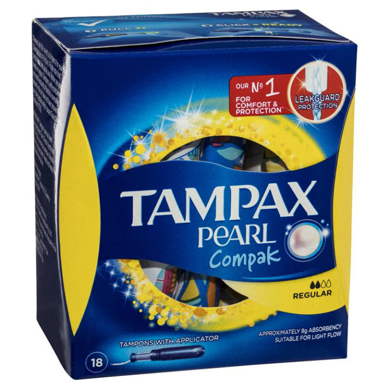 Tampax Compak Pearl Regular 18 Pack front image on Livehealthy HK imported from Australia