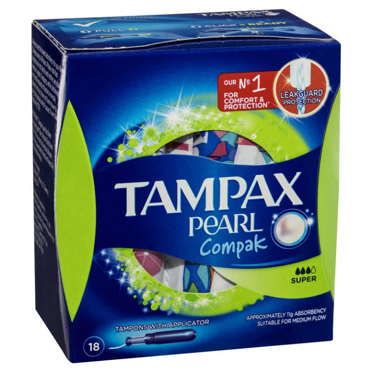 Tampax Compak Pearl Super 18 Pack front image on Livehealthy HK imported from Australia