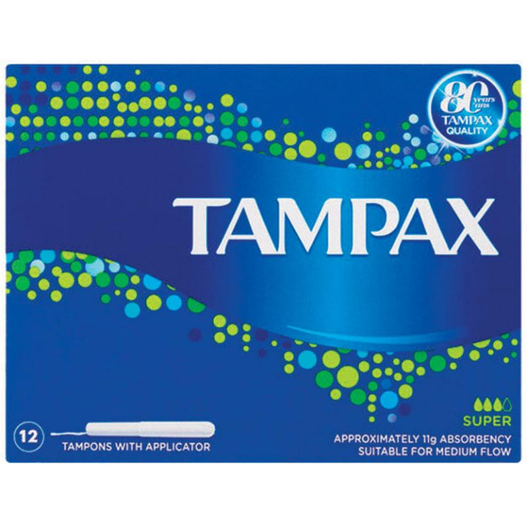 Tampax Tampons Super 12 Pack front image on Livehealthy HK imported from Australia