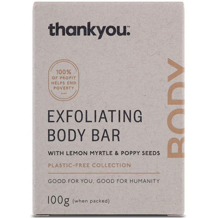 Thankyou Exfoliating Body Bar with Lemon Myrtle and Poppy Seeds 100g front image on Livehealthy HK imported from Australia