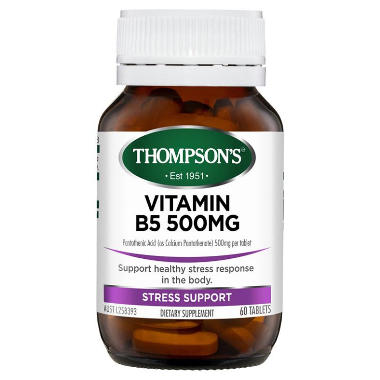 Thompson's B5 Pantothenic Acid 500mg 60 Tablets front image on Livehealthy HK imported from Australia
