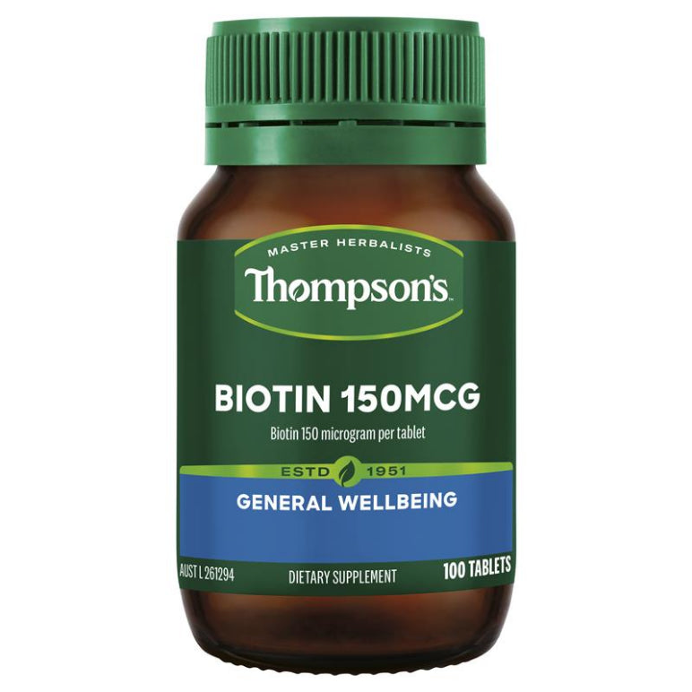 Thompson's Biotin 150mcg 100 Tablets front image on Livehealthy HK imported from Australia
