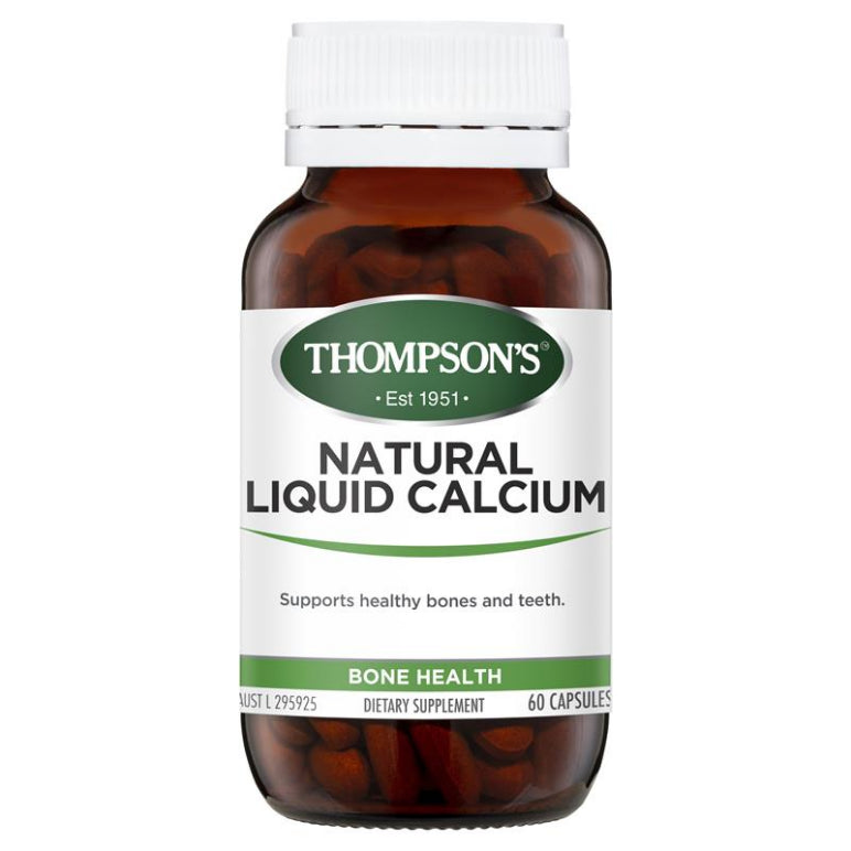 Thompson's Natural Liquid Calcium 60 Capsules New Formula front image on Livehealthy HK imported from Australia