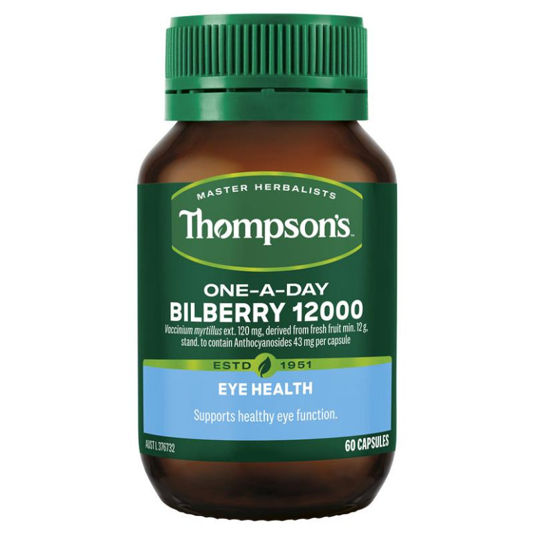 Thompson's One-A-Day Bilberry 12000mg 60 Capsules front image on Livehealthy HK imported from Australia