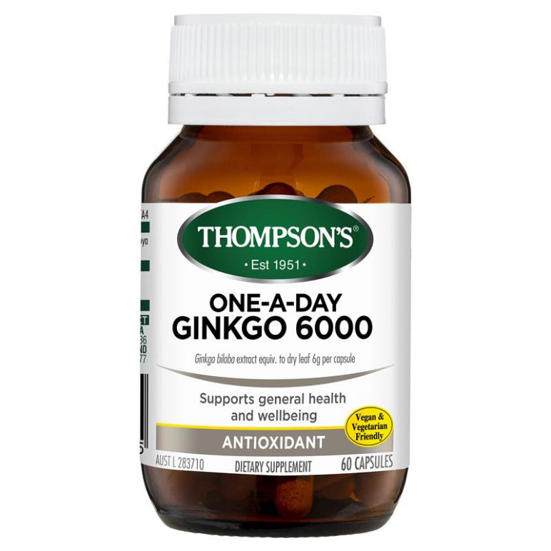 Thompson's One-A-Day Ginkgo 6000mg 60 Capsules front image on Livehealthy HK imported from Australia