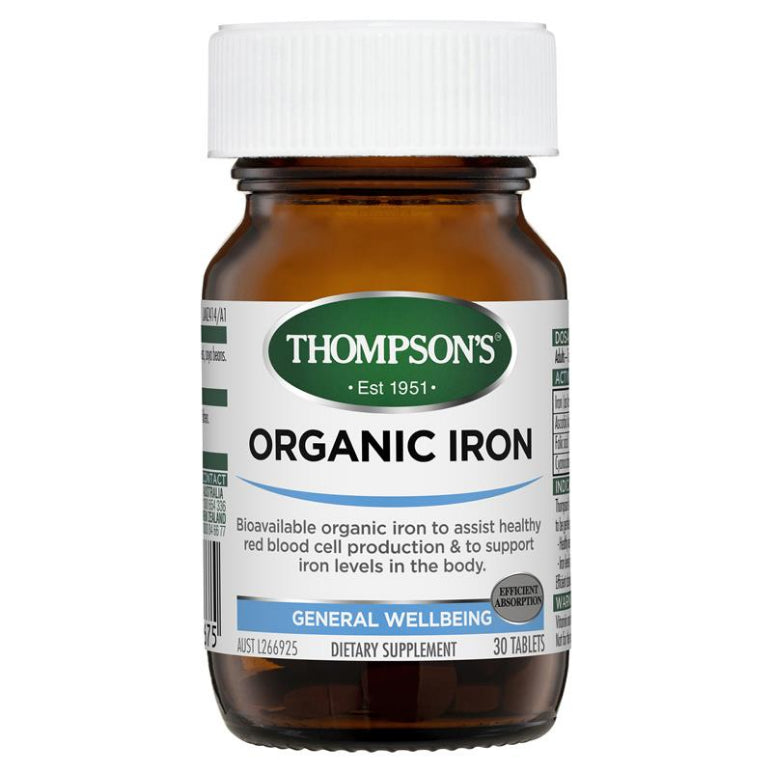 Thompson's Organic Iron 24mg 30 Tablets front image on Livehealthy HK imported from Australia