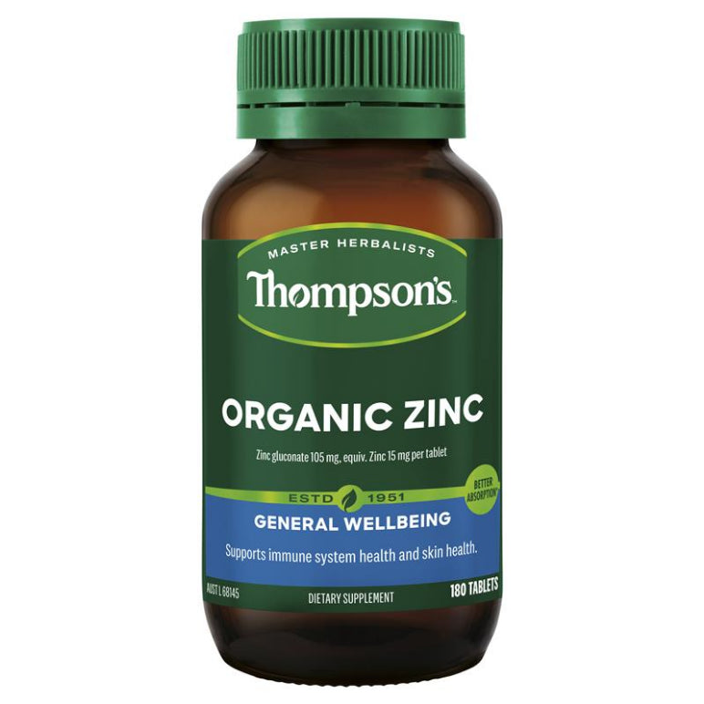 Thompson's Organic Zinc 180 Tablets front image on Livehealthy HK imported from Australia