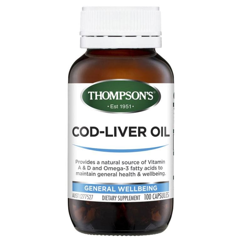 Thompson's Cod Liver Oil 100 Capsules front image on Livehealthy HK imported from Australia