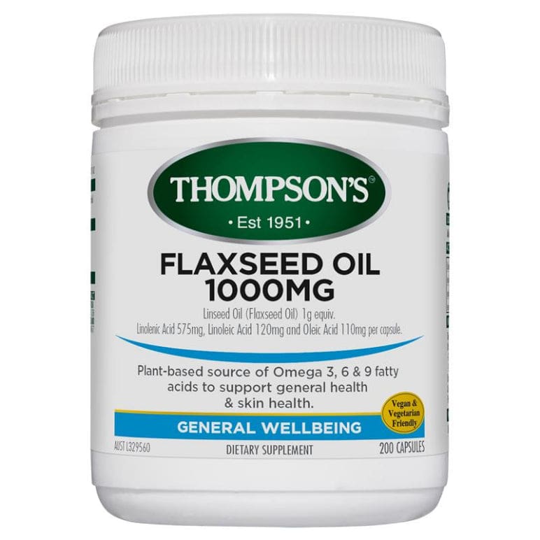 Thompson's Flaxseed Oil 1000mg 200 Vegi-Caps front image on Livehealthy HK imported from Australia