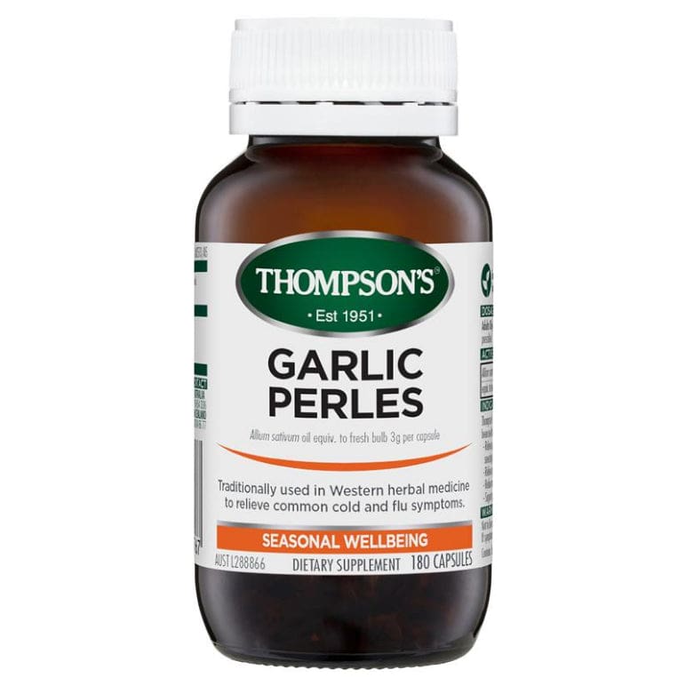 Thompson's Garlic Perles 180 Capsules front image on Livehealthy HK imported from Australia