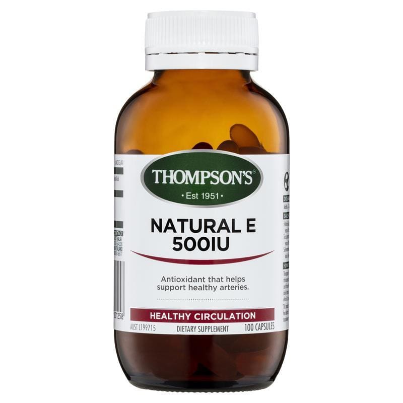 Thompson's Natural E 500iu 100 Capsules front image on Livehealthy HK imported from Australia