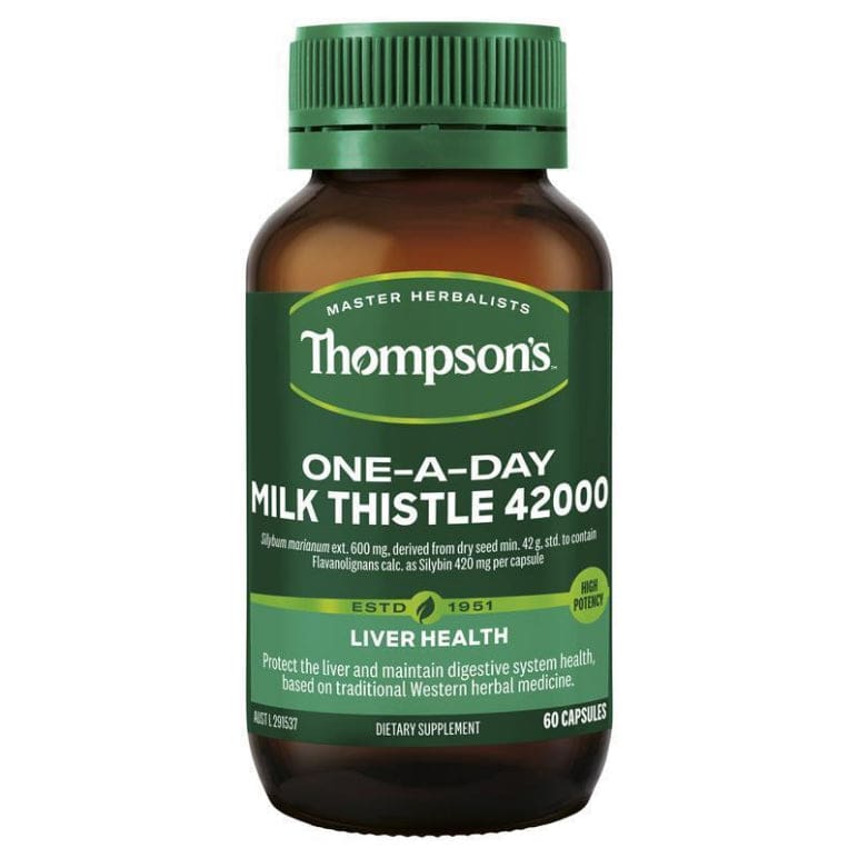 Thompson's One-a-day Milk Thistle 42000mg 60 Capsules front image on Livehealthy HK imported from Australia